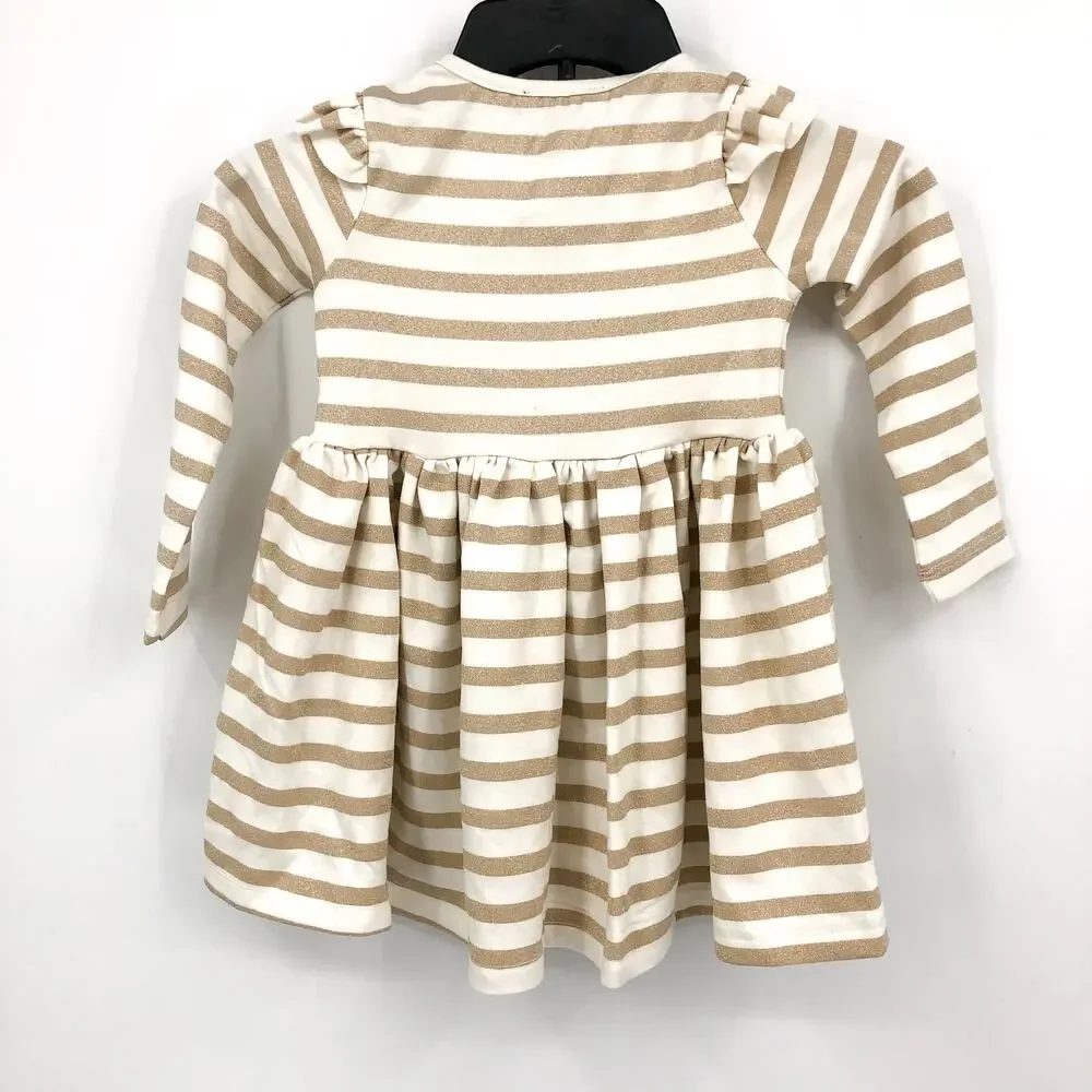 BARDOT Goldie Knit Dress BABY 9-12 Months White Gold Striped Long Sleeve NWT